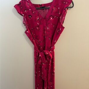 Ann Taylor Fuchsia Floral V-Neck Maxi Dress